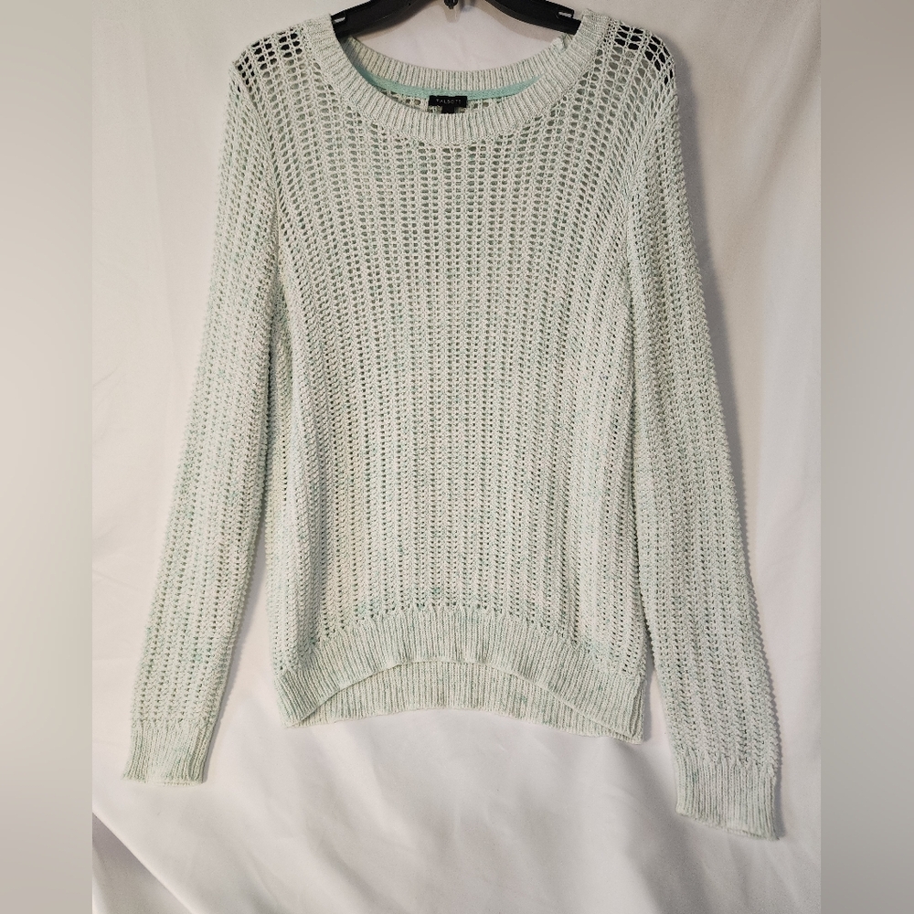 Talbots Sweater Woman’s L Green Knit Top Pullover Crew Neck Cotton Long Sleeve